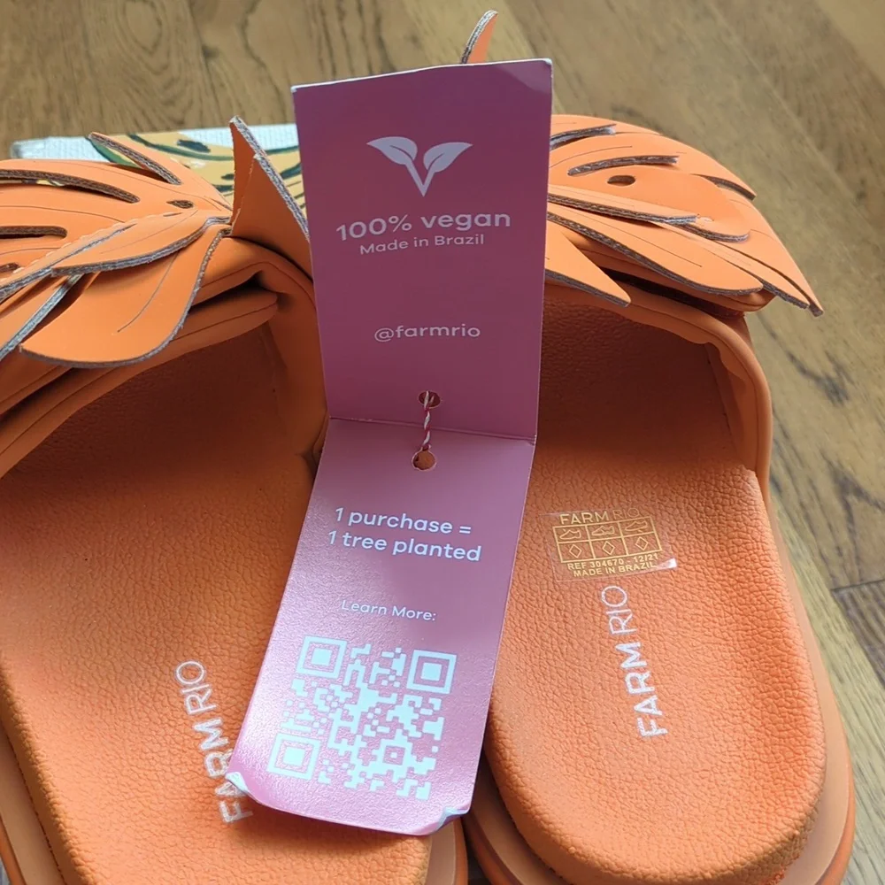 NIB FARM Rio Monstera Anatomic Slide Sandals In Orange Women's Size 7